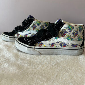 Boys Vans Sk8-Mid Reissue V Black White Dragon Sneakers Size 1 Streetwear suede